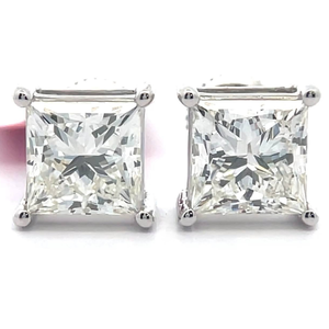 lot 6 image: NEW 4 Carat Diamond Princess Cut Solitaire Stud Earrings in 14k White Gold Retail $4,995 VIDEO