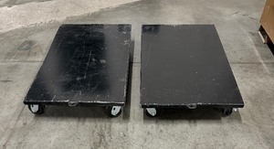 lot 154 image: (2) black Uline Heavy Duty floor dolly. Both 40 L x 24 W