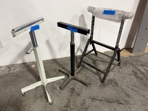 lot 95 image: (3) Saw stands HCT HSS-10 Roller stand ball bearing stand not sure the style on the third stand