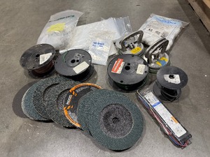 lot 184 image: Wolfs Head Suction Lifters, Dent Puller, wire, ballast, Flap Discs, Cutoff wheels