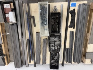 lot 157 image: Steel tubes, bolts, steel angle bars, dowel pins, shelf brackets, u-shape brackets, figure-8 bracket
