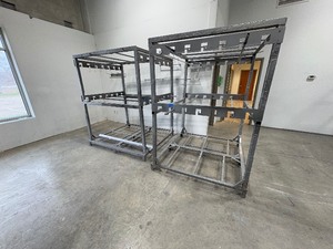 lot 164 image: (2) PaintPowder hanging racks. Both measure 55L x 65 D x 82