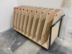 lot 187 image: Rolling cart with wood dividers L 75 x H 42 x D 30