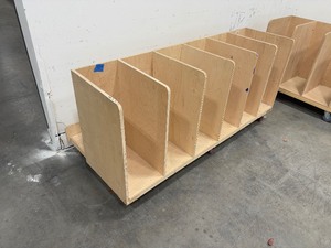 lot 189 image: Rolling cart with wood dividers L 75 x H 42 x D 33