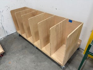 lot 190 image: Rolling wood cart with dividers L 74 x H 34 x D 33