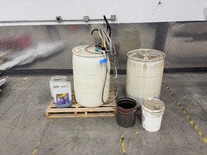 lot 205 image: Zep Degreaser and (2) 55-gallon barrels, one with pump