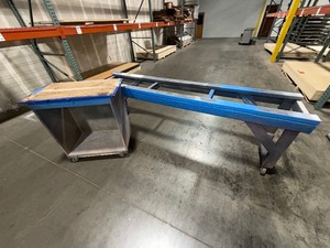 lot 208 image: 8 x 19 mobile cart  stand. 34 x 20 mobile workbench with lower open storage.