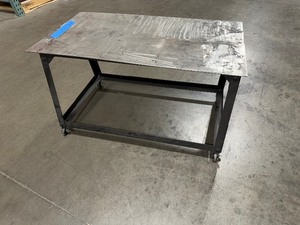 lot 209 image: Mobile steel workbench with locking castors. 37 x 20