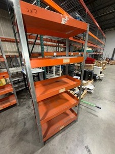 lot 151 image: 5-tier orange industrial shelf unit with 3 deep trays to prevent tools from slipping.