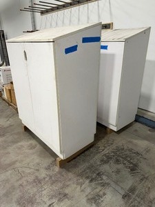 lot 230 image: (2) White Cabinets with sloped tops 46 W x 24D x 57H