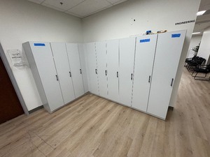 lot 260 image: White 6-section locker and a 3-section locker joined by a corner filler.