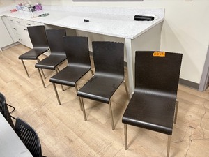 lot 273 image: (5) Pedrali Kuadra chairs with a minimalist shape, veneered wood finish, metal tube legs, stackable