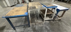 lot 235 image: (2) workspace on carts with locking casters (2) workspace tables with metal legs