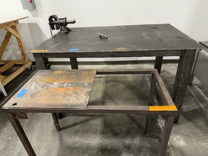 lot 238 image: 2 Metal work benches measure 44 x 34 x 33 and 69 x 48 x 38, ProGrade vice grip included