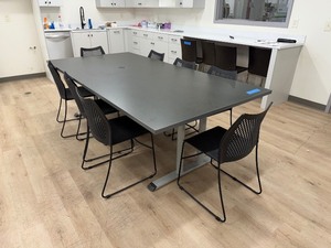 lot 252 image: Office conference table 8 x 4.  (8) chairs with tubular sled base, mesh back and solid seat