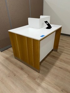 lot 256 image: Deluxe POS counter with lockable tambour doors that slide sideways into the cabinet.