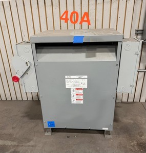 lot 40A image: Federal Pacific step-up transformer Model 36B Series M. Looks like almost new. 3 Phase, KVA 45, Primary Voltage 208