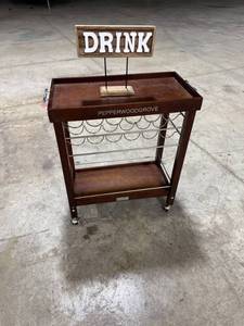 lot 0045 image: Wooden Mobile Bar Cart