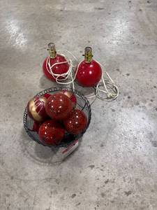 lot 0048 image: Red Lamp Bases & Decorative Baubles