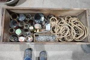 lot 141 image: AntiqueVintage Box with Hardware & Rope & Pulley