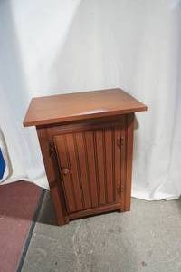 lot 22 image: 1 Door Wooden Cabinet (Cherry Stain Finish)