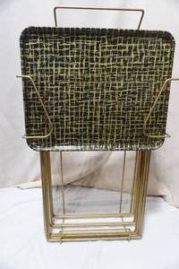 lot 47 image: Vintage Metal TV Trays with Rack