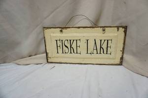 lot 56 image: Fiske Lake Wooden Decor Hanging Sign