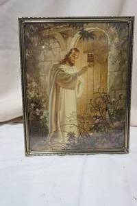 lot 59 image: Vintage Framed Lithograph Christ at Hearts Door by Warner Sallman. 1942.