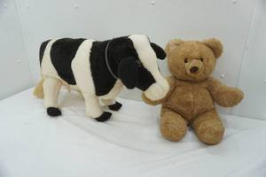 lot 69 image: Large Stuffed Cow with Bell & Stuffed Bear