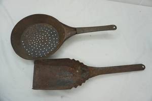 lot 96 image: Antique Iron Strainer & Scoop
