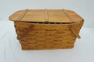 lot 239 image: Vintage Wooden Picnic Basket
