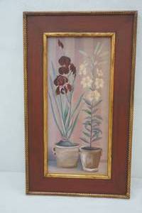 lot 246 image: Framed Painting. Flowers in Pots 24x 14x.75
