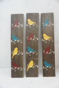 lot 248 image: 3 Pieces Birds on Wood Wall Art
