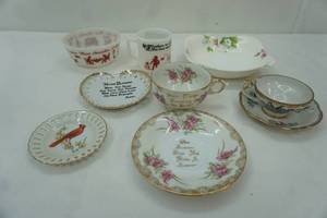 lot 270 image: Vintage China Cups, Saucers, Bowl, Anchor Hocking Milk Glass Bowl and Cup