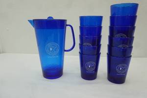lot 277 image: Cobalt Blue Juice Pitcher and Glasses