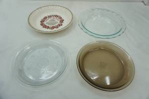 lot 295 image: Fire-King Pie Plate Pyrex Pie Plates & Ceramic Cherry Pie Plate