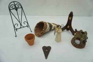 lot 317 image: Decor Lot Birch Bark Pocket Basket, Willow Tree Angel of Friendship and more