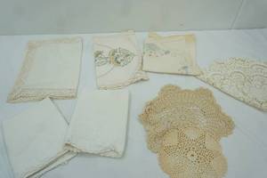 lot 376 image: Vintage Doilies, Table Runners, Pillow Cases (off-whitecream color)