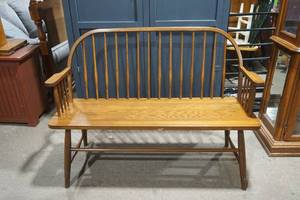 lot 417 image: Windsor-Style Fanback Wood Bench