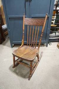 lot 421 image: Antique Carved Back Rocking Chair