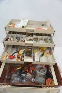 lot 512 image: Fishing Tackle & Tackle Box (Tackle Box is Cracked)
