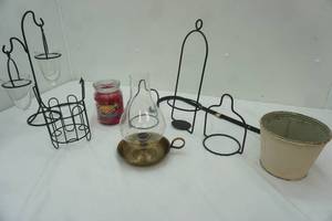 lot 525 image: Decor Lot Metal and Glass Candle Holders and More