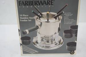 lot 560 image: Farberware 19 Piece Stainless Steel Fondue Set (appears new)