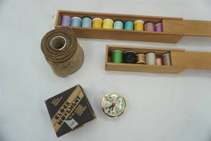 lot 572 image: Wooden Storage Boxes for Thread, Clock, Ribbon