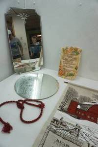 lot 661 image: Vintage 1970 Wall Hanging Fabric Calendar, Vintage Mirrors and Vintage Ceramic Christ is the Head Wall Hanging