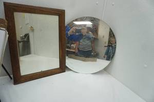 lot 663 image: Vintage Mirrors 12.5x16.5, Vintage Round Mirror 16 diameter