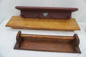 lot 678 image: Wooden Hearts Coat Rack, Wooden Towel Rack, and Wooden Shelf