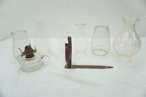lot 685 image: VintageAntique Oil Lamp and Variety of Chimneys