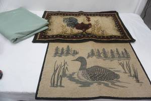 lot 706 image: Chicken Rug, Loon Rug, Drop Cloth-Large Table Cloth