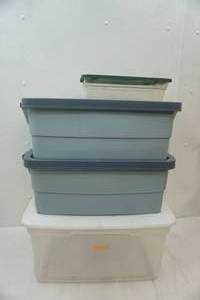 lot 714 image: (3ct) Totes wlids & (1ct) Smaller Storage Container
